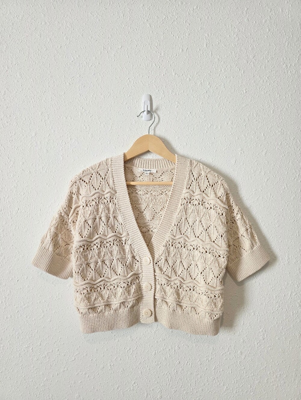 Splendid Cream Textured Cotton Cardigan S